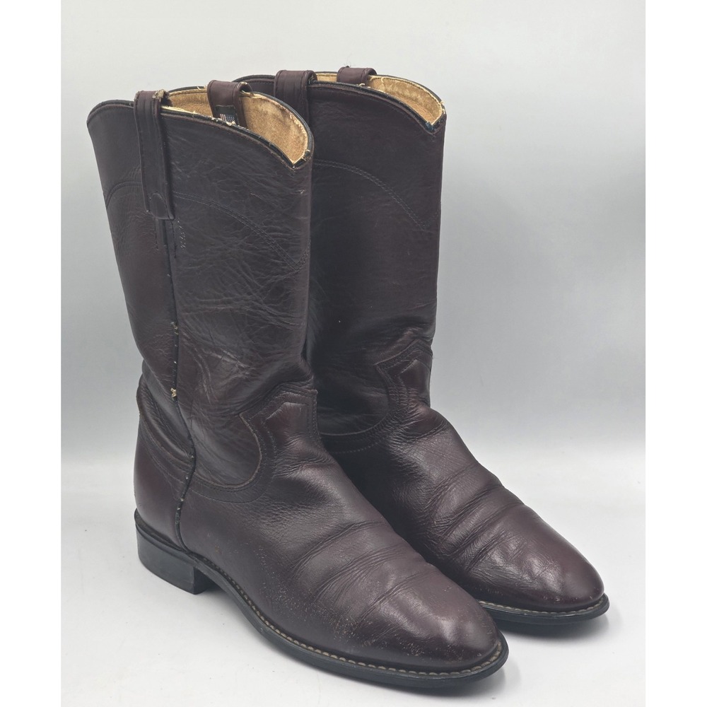 Vintage Acme Circle A Cowboy Boots Mens 7.5M Burgundy Leather USA Made